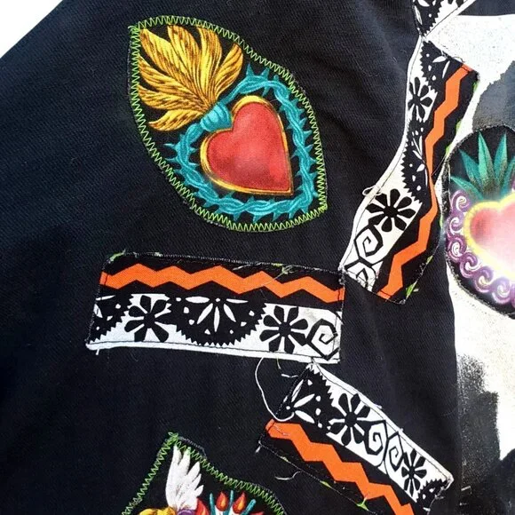 Frida Kahlo Bib Apron Colorful Handmade Black Cotton Plus Size XL Pockets - Picture 4 of 12